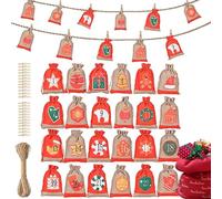 Christmas Countdown Burlap Bags, Reusable Burlap Countdown Bags, Christmas Tree Pendant Bags, Christmas Burlap Drawstring Bags 3.94x5.91 Inches for Chocolate, Cookies