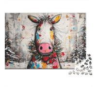 Christmas Cow Art Print-1 Puzzles Imposible,desafío para Adultos Entretenimiento Creativo 1000 Piezas Obra De Arte De Juego De para Adultos Y Niños A Partir De 12 Años 38x26cm/1000pcs