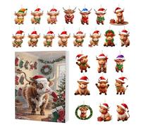 Christmas Cow Countdown - 26x18x3cm Acrylic Highland Pendant for Holiday Decoration, Festive Vacation Count Down with Cute Animal Design, Christmas Ornament for Car, Home, Dorm