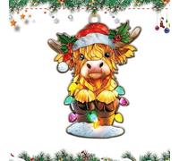 Christmas Cow Ornaments - Cute Acrylic Flat Animal Decorations Pendant | Holiday Tree Ornaments for Window, Shelf, Living Room, Home, Indoor, Outdoor, Festive Cow Decor for Family