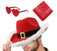 Christmas Cowboy Hat - Non-Woven 37x29x14cm | 3-Piece Party Accessories with Bandana Heart Glasses Western Cosplay Ĥåt for Christian Functions Holiday Costume Dress-Up | Cowgirl Ĥat Set Fun Gift