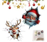 Christmas Creative Wall Sticker, 3D Wall-Breaking Santa Claus Sticker Peel and Stick, Realistic 3D Santa Claus Walls Decoration for Christmas Party Living Room Kitchen Bathroom (2, A+B)