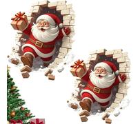 Christmas Creative Wall Sticker, Large 3d Santa Breakthrough Wall Sticker, Realistic Funny Peel Self Festive Decor for Winter (2pcs,43 * 50CM)