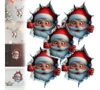 Christmas Creative Wall Sticker, Large 3D Santa Claus & Reindeer Wall Decals, Break-The-Walls Santa Claus 3D Walls Decal, for Window Living Room Bedroom Party Decor (5PCS-1)