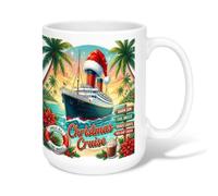 Christmas Cruise Tropical Vacation - Taza de café de cerámica de 425.2 g | Tema tropical, taza de té, flores de pascua, ambiente de vacaciones en la playa, decoración de viaje de temporada