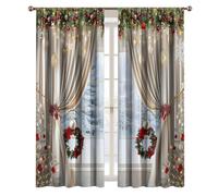 Christmas Curtain - Bedroom Holiday Decors, Soft Light Balls, Pine Branches Drapes | Christmas Printed Drape For Family Friends Bedroom Gathering Shop