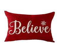 Christmas Cushion Covers, Christmas Cushion Cover Rectangle Linen Pillowcase Snowflake Believe Pillow Protectors 30x50cm (No Insert)
