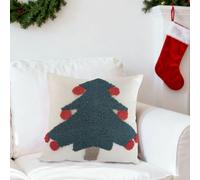 Christmas Cushion Covers Christmas Garland with Bow Throw Pillow Cover 18 x 18 Inch Cotton Linen Cushion Case for Sofa Couch Bed (C)
