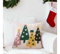 Christmas Cushion Covers Christmas Garland with Bow Throw Pillow Cover 18 x 18 Inch Cotton Linen Cushion Case for Sofa Couch Bed (E)