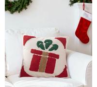 Christmas Cushion Covers Christmas Garland with Bow Throw Pillow Cover 18 x 18 Inch Cotton Linen Cushion Case for Sofa Couch Bed (A)