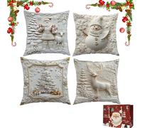 Christmas Cushion Covers Set of 4, 2026 New Christmas Themed Cushion Cover, Soft Comfortable Single Side Printing Decorative Cushions, for Sofa Couch Living Room Home Decor (All,17.7*17.7in)