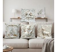 Christmas Cushion Covers Set of 4-3D Christmas Pillow Covers Set of 4 Pillow Case Decorations Holiday Cushion Cover for Couch Sofa Bed Living Room Bedroom Winter Xmas Holiday Home Decor