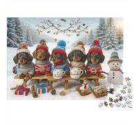Christmas Dachshund Party Colourful Dachshunds in Snow 1000 Pcs Puzzle for Adults Beautiful Decoration Puzzle Fun Present 52x38cm/1000pcs