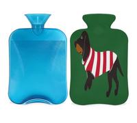 Christmas Dachsund - Botella de agua caliente con funda, diseño de perro a rayas, bolsa de agua caliente de 2 L para aliviar el dolor, cuello y hombro, mano y pies, caliente y frío