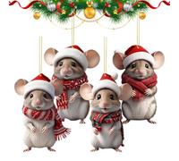 Christmas Decor - Mouse Ornaments for The Home | 4 Piece 2D Acrylic Animal Decorations Cute Holiday Party Décor for Wall, Door, Outdoor, Living Room or Home Celebration, 8/3.15in