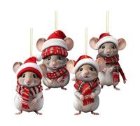 Christmas Decor - Mouse Ornaments for The Home | 4 Piece 2D Acrylic Animal Decorations Cute Holiday Party Décor for Wall, Door, Outdoor, Living Room or Home Celebration, 8/3.15in