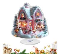 Christmas Desk Decor 2D Acrylic - Snow House Ferris Wheel Tabletop Centerpiece for Winter | Rotating Holiday Decoration Sign for Bookshelf, Mantel, TV Cabinet, Entryway, Living Room, Bedroom