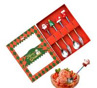 Christmas Dessert Spoon Set 4 Pieces - Gradient Christmas Theme Tableware | Holiday Mini Spoons Set for Home, Kitchen, Bar, Daily, Holidays, | Parties, Dessert, Coffee, Fruit, Salad Christmas Dessert 4