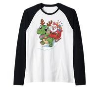 Christmas Dino T-Rex - Papá Noel Sleigh Ride Funny 2025 Xmas Camiseta Manga Raglan