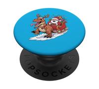 Christmas Dino T-Rex - Papá Noel Sleigh Ride Funny Xmas Kids PopSockets PopGrip Adhesivo