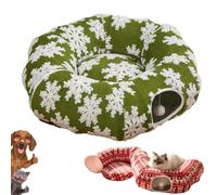 Christmas Dog Bed, Dachshund Tunnel Bed with Plush Donut and Toy Ball (B) | Festive Donut Bed with Christmas Patterns, Hanging Toy Ball and Removable Cushion for Small Dogs and Cats Who Love to Burrow