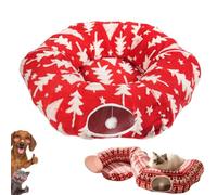 Christmas Dog Bed, Dachshund Tunnel Bed with Plush Donut and Toy Ball (D) | Festive Donut Bed with Christmas Patterns, Hanging Toy Ball and Removable Cushion for Small Dogs and Cats Who Love to Burrow