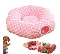 Christmas Dog Bed, Dachshund Tunnel Bed with Plush Donut and Toy Ball (E) | Festive Donut Bed with Christmas Patterns, Hanging Toy Ball and Removable Cushion for Small Dogs and Cats Who Love to Burrow