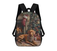 Christmas Dog by Fireplace Painting Vizsla Dog with Stocking Mochilas Impresas En 3D Para Niños, Mochila Escolar, Mochila Informal Para Exteriores, Mochila Informal De Moda Para Niños, Lindas Bolsas