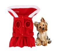 Christmas Dog Clothes for Small Dogs | Festive Red Pet Dress & Jacket Outfit | Cozy Cotton Apparel for Dogs/Cats/Puppies | Easy On Holiday Costume (M)