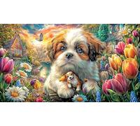 Christmas-Dog-in-Santa-Hat-with-Snowman 1000 Piezas Puzzle Reciclado Decoración Mural Hermosa para Adultos Juego Educativo Relajación 70x50/1000pcs