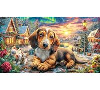 Christmas-Dog-Under-Northern-Lights 1000 Piezas Puzzle Educativo Papel Reciclado para Adultos Desafiante Idea 70x50/1000pcs