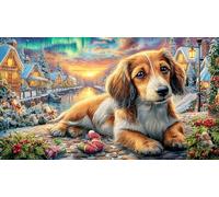 Christmas-Dog-Under-Northern-Lights 1000 Piezas Puzzle para Adultos Juego Educativo relajación Desafiante Papel Reciclado Idea de Regalo 38x52/1000pcs