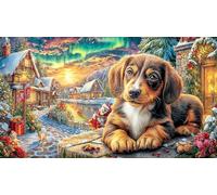 Christmas-Dog-Under-Northern-Lights 1000 Piezas Puzzle Reciclado Decoración Mural Hermosa Juego Educativo para Adultos Desafiante 70x50/1000pcs