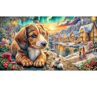 Christmas-Dog-Under-Northern-Lights Puzzle Adultos 1000 Piezas Juego Educativo relajación Desafiante Papel Reciclado Idea de Regalo 70x50/1000pcs