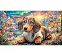 Christmas-Dog-Under-Northern-Lights Puzzle de 1000 Piezas para Adultos Juego Educativo relajación Papel Reciclado Desafiante Regalo 70x50/1000pcs