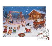 Christmas Dogs Scene Colourful Dogs in Christmas Snow 1000 Pieces Adult Jigsaws Birthday Fun Activity for Rainy Days 38x26cm/1000pcs