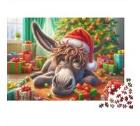 Christmas Donkey Hat Colourful Donkey in Santa Hat 1000 Pieces Jigsaw for Adults The Impossible Challenge Brain Development 38x26cm/1000pcs