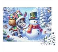 Christmas Donkey Snowman Colourful Bunny Building Snowman 1000 Pieces Jigsaw Puzzles for Adults Fun Activity for Rainy Days 38x26cm/1000pcs