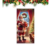 Christmas Door Cover, 35,4 × 70,8 inch Santa Dog Design Backdrop | 2D Flat Front Door Christmas Cover | Ideal para Winter, Holiday, Birthday, Kitchen, Porch, Outside House & Home Decorations