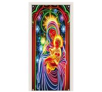 Christmas Door Cover - Large Fluorescent Religious Fabric Backdrop | Polyester Material with Vibrant Print, Easy Hanging Porch Sign Banner Decor for Home Winter Party Farmhouse,90x180x0.5cm Multicolor