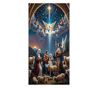 Christmas Door Cover Outdoor, 90 x 200 x 0,5 cm Nativity Scene Religious Fabric Home Decor - Front Door Christmas Decorations - Long-Lasting For Home Room School Dormitory Apartment Porch Wall Shop