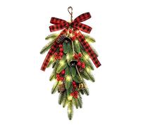 Christmas Door Swag, Holiday Wreath Decoration with LED Lights, Front Door | Teardrop Door Decor Wreath for Homeowners Renters Decorators Entryway Office Home Apartment Living Room Bedroom