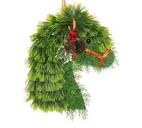 Christmas Door Wreath - Artificial Horse Head Wreath | PVC with Evergreen Pino Branches, Festive Ribbon Ornaments, Wall Hanging Accent, for Window, Fence, Dining Room, Holiday Display