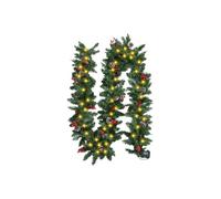 Christmas Door Wreath with LED Lights, 1.8m/2.7m Pine Garland, Green with Red Berries and Ribbon, Indoor Outdoor Decor for Home, Porch, Window, Fireplace