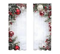 Christmas Drapes for Living Room- 2 cortinas con estampado de bolas, patrón de rama de pino de copo de nieve, cubierta de ventana de invierno para decoración de interior de sala de estar, juego de