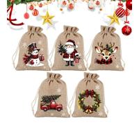 Christmas Drawstring Bags 5 Pieces - Reusable Drawstring Thick Festive forم | Holiday Sacks Cookies Candy Pouch for Office School Church | Party Classroom Kitchen Fireplace Tree Christmas Drawstring Bags
