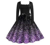 Christmas Dress Women Classic Long Sleeve Belt Swing Cocktail Party