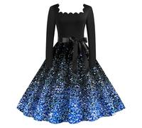 Christmas Dress Women Classic Long Sleeve Belt Swing Cocktail Party