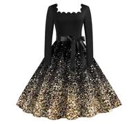 Christmas Dress Women Classic Long Sleeve Belt Swing Cocktail Party