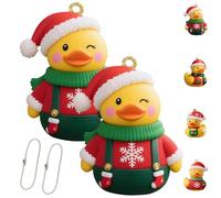 Christmas Duck Ornaments, Christmas Rubber Ducks, Yellow Duck Xmas Ornaments, Daughter Son Holiday Party Favors Keepsake Gift with Rope for Xmas Tree Decorations Home Decor(2Pcs Style 2)